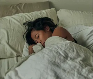 Mulher dormindo numa cama
