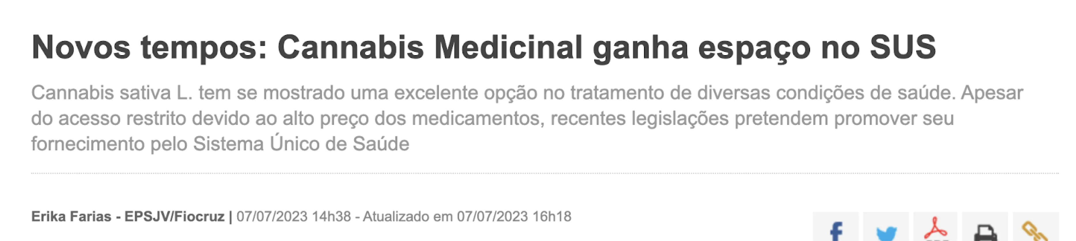 Título de notícia sobre o uso de cannabis medicinal.