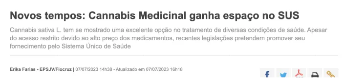 Título de notícia sobre o uso de cannabis medicinal.