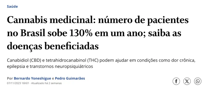 Título de notícia sobre o uso de cannabis medicinal.