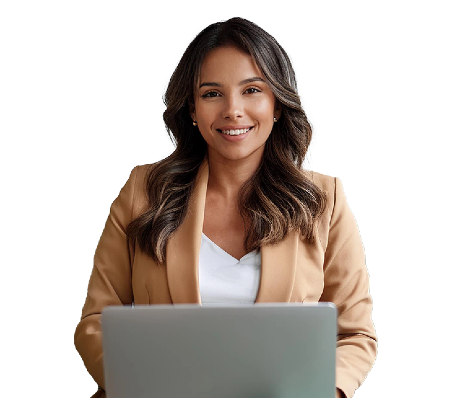 A imagem mostra uma psicóloga sorridente durante uma consulta online, representando a abordagem humanizada e acessível da Yinflow.Life.